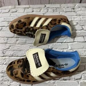 adidas Leopard Print Fashion Shoes with Cream and Blue Accents